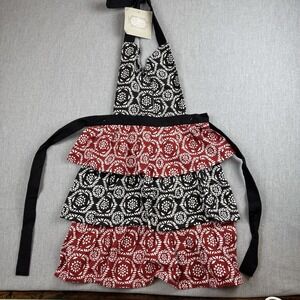 NWT Contempt Apron Ruffles Country tie Black Maroon and white